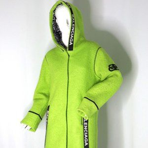 Balenciaga Paris Mode Green Coat Size Large/ Detailed Monogrammed NWT- Hooded! L